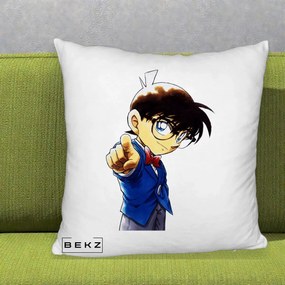 Perna Personalizata Detective Conan Conan Arata, 40x40 cm, Alb Pufos, Husa Detasabila, Perna Inclusa, BEKZ®
