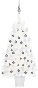 Set brad de Craciun artificial cu LED-uri globuri, alb, 90 cm 1, Alb, 90 cm