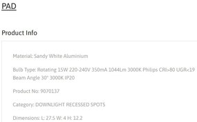 Spot LED aplicat ajustabil PAD 15W alb