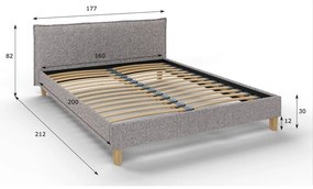 Pat matrimonial gri cu tăblie și somieră 160x200 cm Tina – Ropez