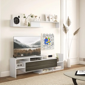 HOMCOM Mobilier TV cu Raft de Perete, Rafturi Deschise și Dulăpior din Lemn, Mobilier TV Modern, 153,6x25x42 cm, Alb | Aosom Romania