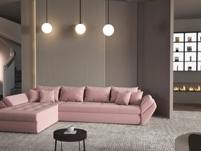 Colțar extensibil dumonde cu ladă de depozitare si sezut confortabil din spuma high-density, Loana XL Royal Roz 335x185 cm
