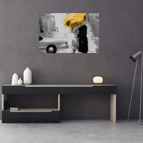 Tablou - Cuplu în dragoste sub o umbrelă, galben (90x60 cm)