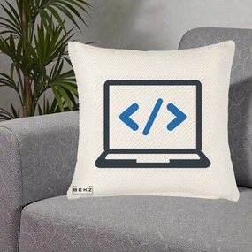 Perna Personalizata Laptop Cod HTML, 40x40 cm, Crem Reliefat, Husa Detasabila, Perna Inclusa, BEKZ®
