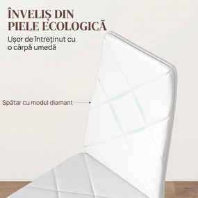 HOMCOM Set 2 Scaune de Sufragerie Tapițate cu Spătar Înalt, Picioare Antiderapante și Picioare din Oțel, 41x50x97 cm, Alb | Aosom Romania