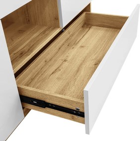 Bufet cu iluminare LED, vitrină cu sertare, 120x37x76,5 cm, Alb