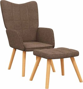 vidaXL Scaun de relaxare cu taburet, maro, textil