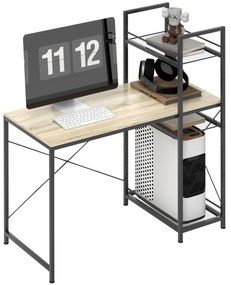 HOMCOM Birou de calculator cu raft reversibil cu 4 niveluri, masă de calculator, cadru din oțel 110 x 53 x 115,5 cm stejar negru | Aosom Romania