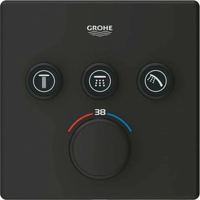 Baterie dus negru mat Grohe Grohtherm SmartControl termostatica patrata 3 iesiri