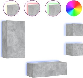 vidaXL Unități TV de perete cu LED-uri 5 piese gri beton lemn compozit