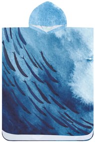 Poncho prosop de plaja WHALES albastru 80x145 cm