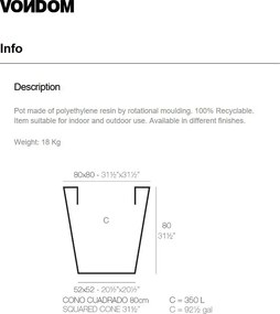 Ghiveci plante, flori design decorativ modern pentru amenajari interioare si exterioare, SQUARE CONE POT 41180R Vondom