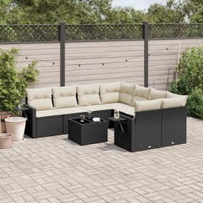 3252293 vidaXL Set mobilier de grădină cu perne, 9 piese, negru, poliratan