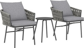 Outsunny Set mobilier exterior 3 piese, 2 scaune, 1 masă, set bistro, rattan sintetic, cadru din oțel, masă metalică, 4 perne, gri | Aosom Romania