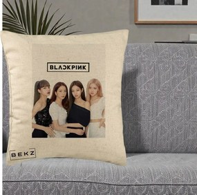 Perna Personalizata K-pop BLACKPINK Foto Grup-Negru, 40x40 cm, Bej, Husa Detasabila, Perna Inclusa, BEKZ®