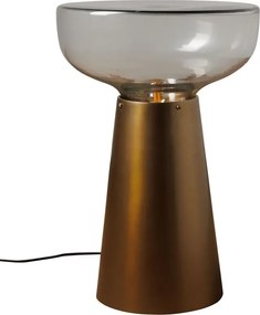 Măsuță laterală iluminată rotundă din metal și sticlă, auriu, cu blat în formă de cupă și bază conică, 56 x 37 cm, „Marvela”