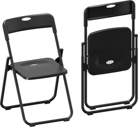 HOMCOM Set de 6 scaune pliabile din plastic cu spătar curbat, design cu ventilație, structură din oțel 48,5x47x75 cm Negru | Aosom Romania