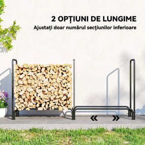 Outsunny Suport pentru Lemne de 0,6 m³, Reglabil, cu Husă Impermeabilă din PE, din Metal, 200 x 36 x 99 cm, Negru și Verde Închis | Aosom Romania