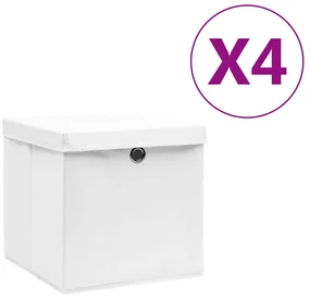 vidaXL Cutii depozitare cu capace, 4 buc., alb, 28x28x28 cm