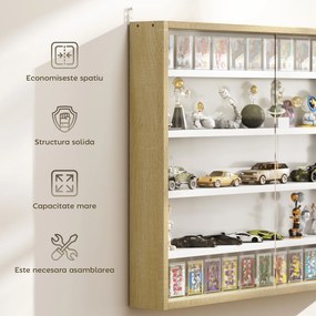 HOMCOM Raft de Perete cu 5 Nivele și Vitrină cu 2 Uși din Sticlă și 4 Rafturi Reglabile | Aosom Romania