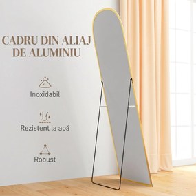 HOMCOM Oglindă de Podea și Perete cu Suport Pliabil, 50x161.5cm, Auriu | Aosom Romania