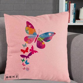 Perna Decorativa Fluturi Splash, 40x40 cm, Roz, Husa Detasabila, Perna Inclusa, BEKZ®