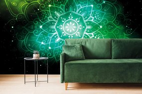 Tapet Mandala verde cu fundal galactic