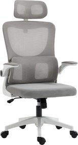 Vinsetto Scaun Ergonomic de Birou, Tetieră Reglabilă, Suport Lombar, 70x66x120-128 cm, Gri | Aosom Romania