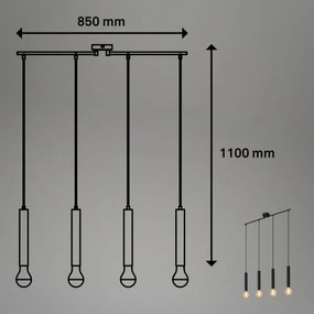 Lustră pe cablu LONGA 4xE27/60W/230V negru Briloner