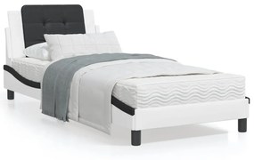 3208155 vidaXL Cadru de pat cu tăblie alb și negru 90x190 cm piele artificială