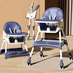 Scaun de masa pentru bebelusi, reglabil, pliabil, 2 in 1, bleumarin, SB03