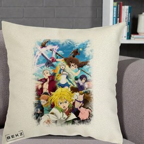 Perna Personalizata Nanatsu no Taizai Cele Sapte Pacate Mortale Anime, 40x40 cm, Ecru, Husa Detasabila, Perna Inclusa, BEKZ®
