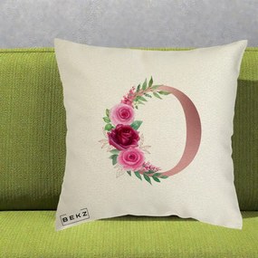 Cadou Personalizat - Perna Personalizata Monograma Rose Gold Litera O, 40x40 cm, Ecru, Husa Detasabila, Perna Inclusa, BEKZ®