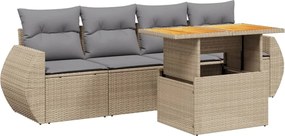 vidaXL Set canapele de grădină cu perne, 5 piese, bej, poliratan