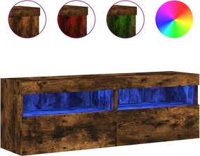 vidaXL Comodă TV de perete cu LED, 2 buc. stejar fumuriu, 60x30x40 cm