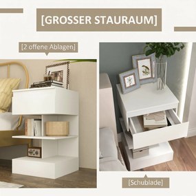 Noptiera Moderna din PAL si MDF cu un Sertar si 2 Rafturi, 39x39x65 cm, Alb HOMCOM | Aosom RO