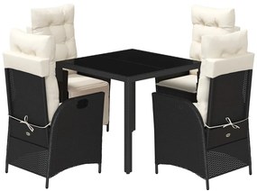 3213060 vidaXL Set mobilier de grădină cu perne, 5 piese, negru, poliratan