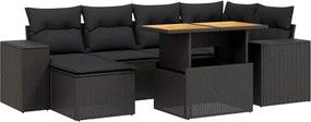 vidaXL Set canapele de grădină cu perne, 7 piese, negru, poliratan