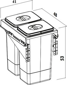 Cos gunoi incorporabil Front 45 Ecomax, cu extragere automata, colectare selectiva, gri antracit, 2 x 26 l Polipropilena Metal, 450 mm, L:410 mm;