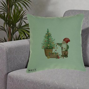 Perna Decorativa Pitic de Craciun cu Brad, 40x40 cm, Verde, Husa Detasabila, Perna Inclusa, BEKZ®