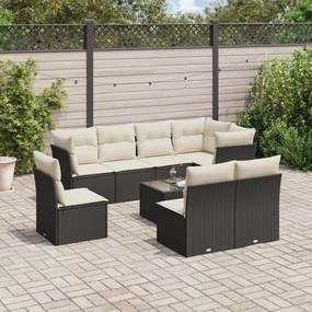 3249605 vidaXL Set mobilier de grădină cu perne, 9 piese, negru, poliratan