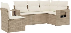 vidaXL Set canapele de grădină cu perne, 5 piese, bej, poliratan