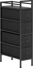 HOMCOM Comodă dulap cu 4 sertare din material textil, dulap de depozitare cu cadru din oțel, 20cm x 43cm x 81,5cm, Negru | Aosom Romania