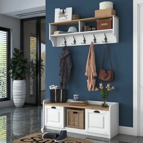 Cuier de perete cu dulap de pantofi Polo White and Walnut