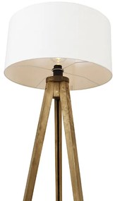 Lampă de podea rustică trepied din lemn vintage cu abajur alb 50 cm - Tripod Classic