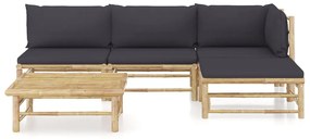 3058192 vidaXL Set mobilier de grădină cu perne gri închis, 5 piese, bambus