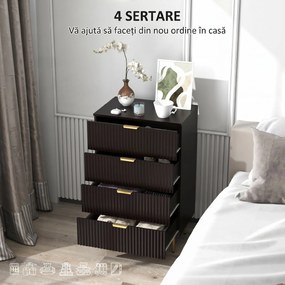 HOMCOM Comodă Modernă cu 4 Sertare și Mânere Aurii, Negru | Aosom Romania