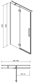 Usa sticla dus batanta 90x200 cm profil crom Cersanit Crea, montare stanga 900x2000 mm, Stanga