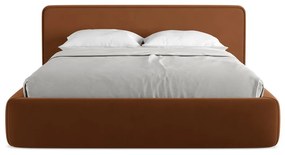 Pat matrimonial teracotă tapițat cu spațiu de depozitare cu somieră 160x200 cm Kiana – Makamii