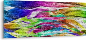 Tablou - Zid de cărămidă cu flăcări colorate (120x50 cm)